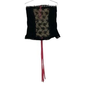 Cacique Black Beige Pink Bustier Corset Lace Up Top Sz 22/24